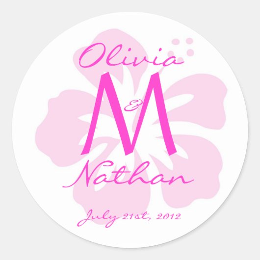 Roze HIbiscus Monogram Sticker (Voorkant)