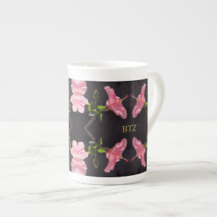 Roze Hibiscus op Black Porselein Kop