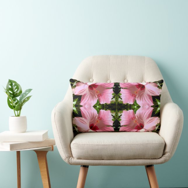 Roze Hibiscus Pattern Kussen (Stoel)