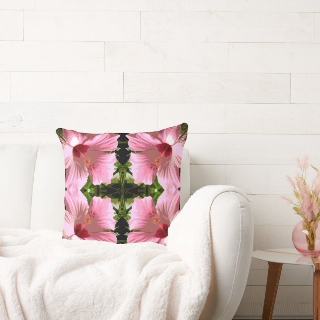 Roze Hibiscus Pattern Kussen (Bank)