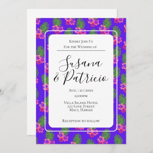 Roze hibiscus Pattern Weddenschap Kaart (Voorkant / Achterkant)