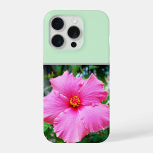 Roze Hibiscus Regen Spikkels, iPhone 15 Pro Hoesje