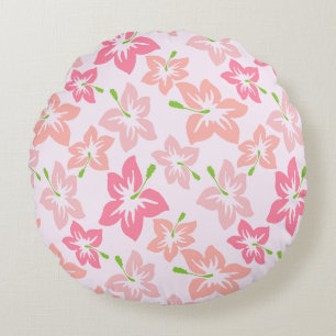 Roze Hibiscus, Roze Bloemen, Bloemenpatroon Rond Kussen