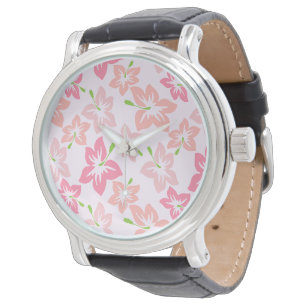 Roze Hibiscus, Roze Bloemen, Bloempatroon Horloge
