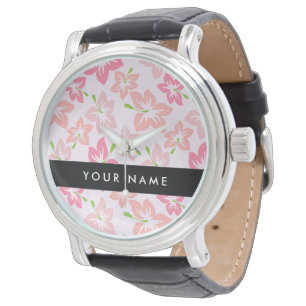 Roze Hibiscus, Roze Bloemen, Je Naam Horloge