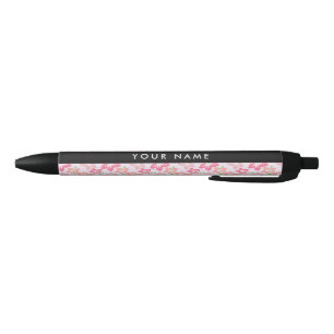 Roze Hibiscus, Roze Bloemen, Je Naam Zwarte Inkt Pen