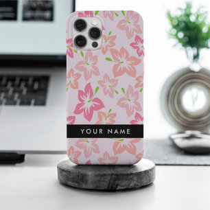 Roze Hibiscus, Roze Bloemen, Jouw naam iPhone 15 Pro Max Hoesje