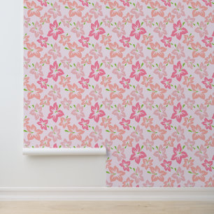 Roze hibiscus, roze bloemen, patroon van bloemen behang