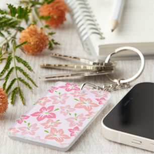 Roze hibiscus, roze bloemen, patroon van bloemen sleutelhanger