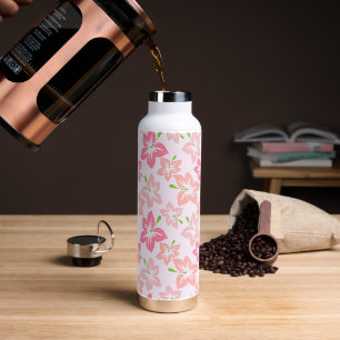 Roze hibiscus, roze bloemen, patroon van bloemen waterfles