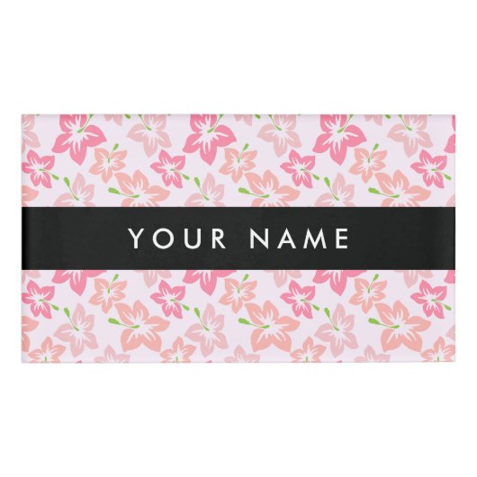 Roze Hibiscus, Roze Bloemen, Uw Naam Naambadge (Voorkant)
