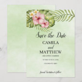 Roze Hibiscus Save The Date (Voorkant / Achterkant)