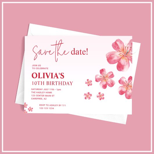 Roze Hibiscus Save the Date Kind Kaart