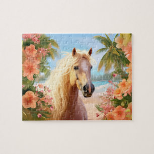 Roze Hibiscus Strand Palomino Paard Puzzel