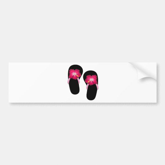 Roze Hibiscus Teenslippers Bumpersticker (Voorkant)