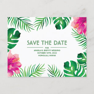 Roze Hibiscus Tropical Save the Date Briefkaart