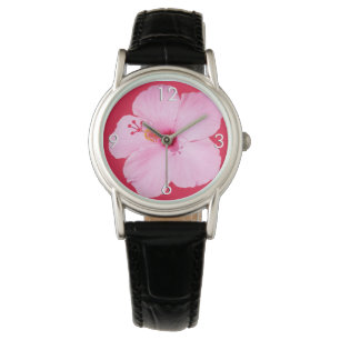 Roze Hibiscus Tropische Bloem Horloge