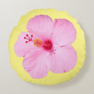 Roze Hibiscus Tropische Bloem Rond Kussen
