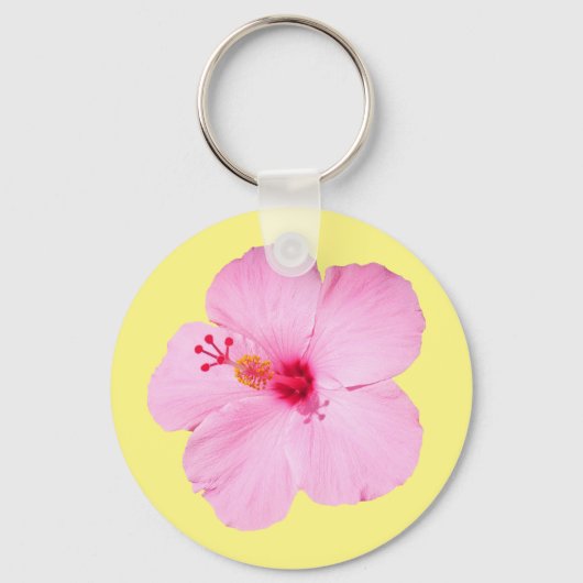 Roze Hibiscus Tropische Bloem Sleutelhanger (Voorkant)
