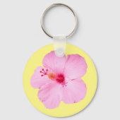 Roze Hibiscus Tropische Bloem Sleutelhanger (Achterkant)