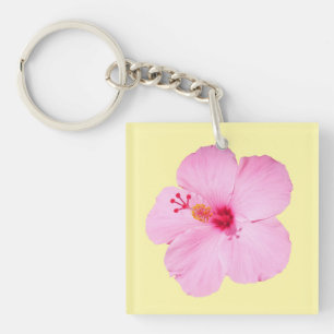 Roze Hibiscus Tropische Bloem Sleutelhanger
