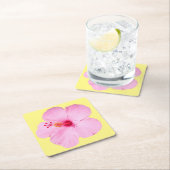 Roze Hibiscus Tropische Bloem Vierkante Kartonnen Onderzetter (Insitu)