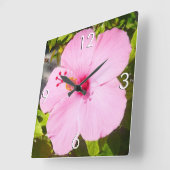 Roze Hibiscus Tropische Bloem Vierkante Klok (Hoek)