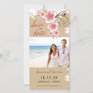 Roze Hibiscus Tropische bruiloft foto Save The Dat Date
