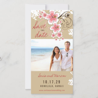 Roze Hibiscus Tropische bruiloft foto Save The Dat Date
