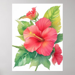 Roze Hibiscus Waterverf Bloem Poster