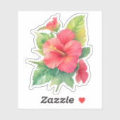 Roze Hibiscus Waterverf Bloem Sticker (Vel)