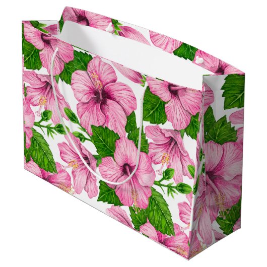 Roze hibiscus waterverf patroon groot cadeauzakje (Achterkant Gekanteld)