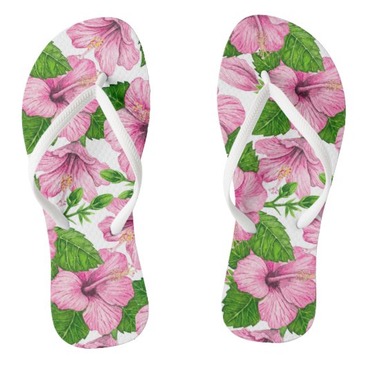 Roze hibiscus waterverf patroon teenslippers (Voetbed)