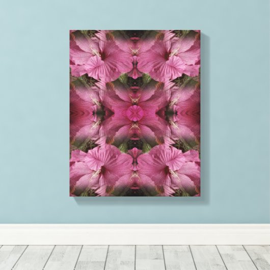 Roze Hibiscusbloem Vermenigvuldigd  Abstract Canvas Afdruk (Insitu (Houten vloer))