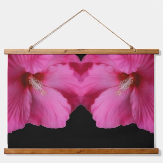 Roze Hibiscusbloemen gespiegeld Abstract Hangend Wandkleed (Voorkant)