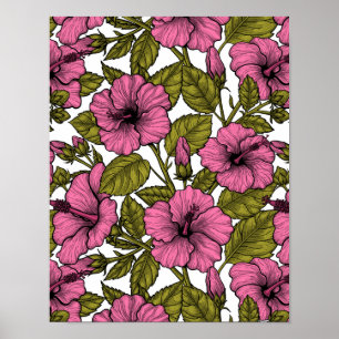 Roze hibiscusbloemen poster