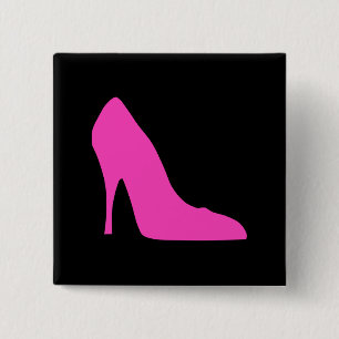Roze hiel op zwart vierkante button 5,1 cm