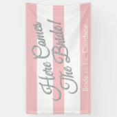 Roze, hier komt de bride, Vrijgezellenfeest banner (Verticaal)