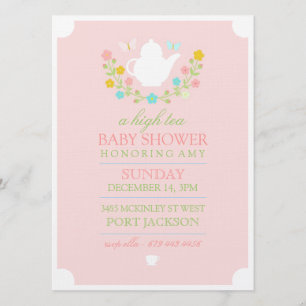 Roze High Tea Baby shower uitnodiging
