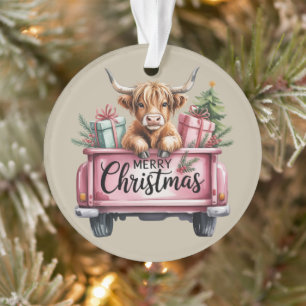 Roze Highland Koe Kerst Meisjesachtige Fluffy Koe Ornament