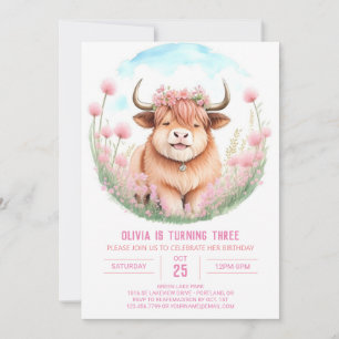 Roze Highland Koe Meisje Verjaardag Kaart