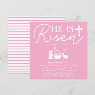 Roze “Hij Is Opgewekt” Pasen Feestje Kaart