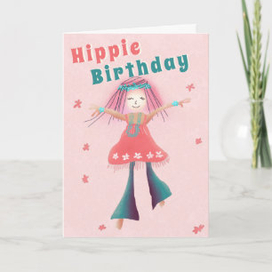Roze Hippie Birthday Groovy Girl Flower Power Boho Kaart
