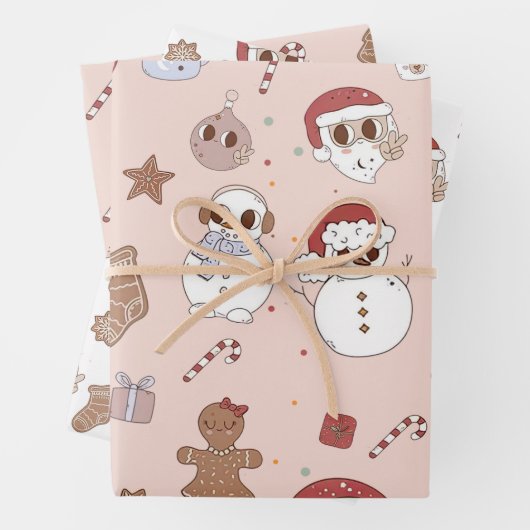 Roze Hippie Cookies Kerstman Inpakpapier Vel (In situ)