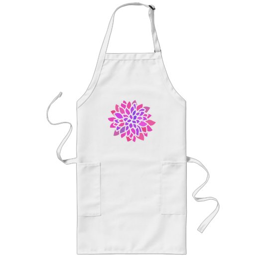 Roze Hippie Flower Retro Modern Lang Schort (Voorkant)