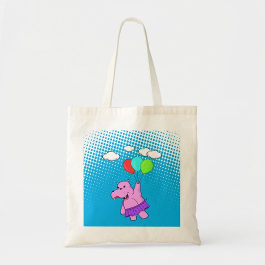 Roze hippo die vliegt met ballonnen in de blauwe l tote bag (Voorkant)