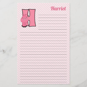Roze Hippo Mongrammed Letter H Lined Briefpapier