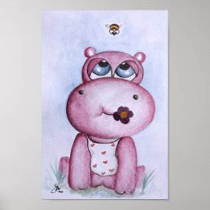 Roze Hippo Poster voor kinderen