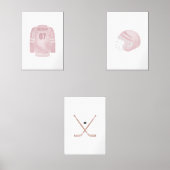 Roze hockey aangepaste naam muur kunst set van 3 (Voorkant)
