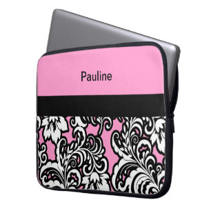 Roze Hoesje voor meisjesmonogram laptop Sleeve
